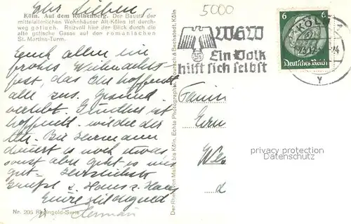 AK / Ansichtskarte Koeln_Rhein Auf dem Rothenberg Koeln_Rhein