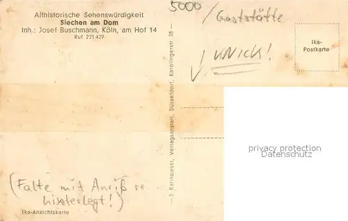 AK / Ansichtskarte Koeln_Rhein Siechen am Dom Gaststaette Koeln_Rhein