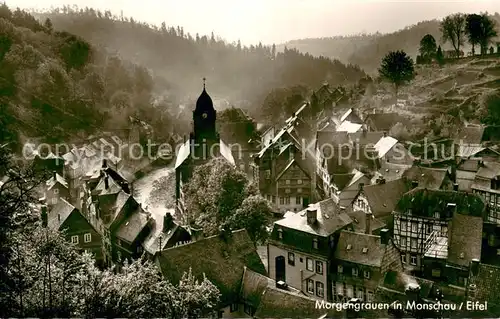 AK / Ansichtskarte Monschau Ortsansicht mit Kirche Morgengrauen Eifel Monschau