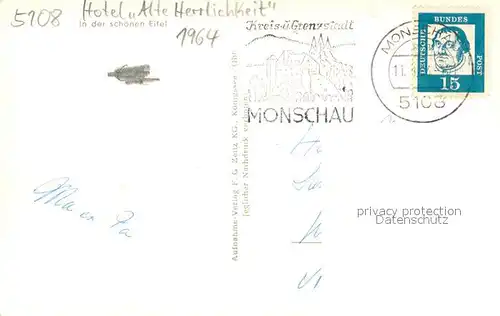 AK / Ansichtskarte Monschau Hotel "Alte Herrlichkeit" Eifel Monschau
