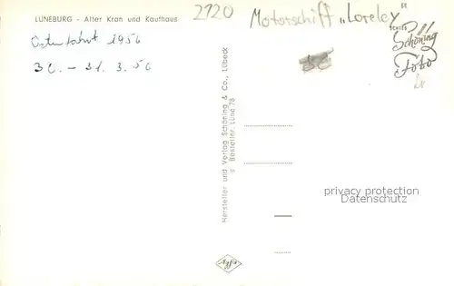 AK / Ansichtskarte Lueneburg Alter Kran und Rathaus Motorschiff "Loreley" Lueneburg