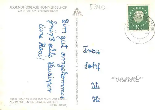 AK / Ansichtskarte Bad_Honnef Selhof Jugendherberge Siebengebirge Bad_Honnef