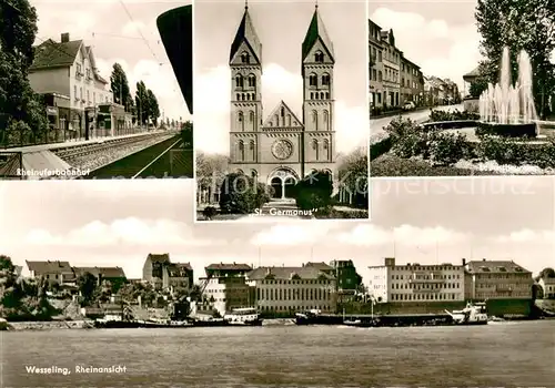 AK / Ansichtskarte Wesseling Rheinansicht Rheinuferbahnhof St.Germanus Leuchtbrunnen Wesseling
