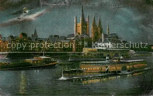AK / Ansichtskarte Koeln_Rhein Abendstimmung am Rhein mit Dampfer und Dom Koeln_Rhein