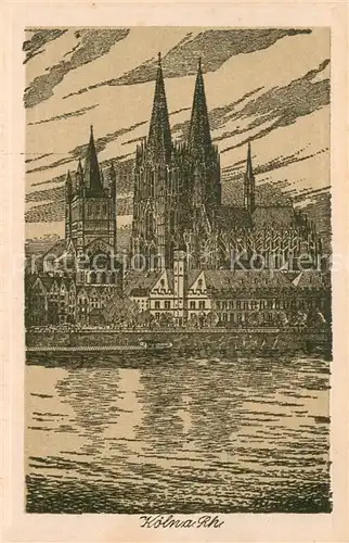 AK / Ansichtskarte Koeln_Rhein Dom St Martin und Stapelhaus Federzeichnung Koeln_Rhein