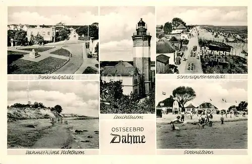 AK / Ansichtskarte Dahme_Ostseebad_Holstein Denkmalplatz Leuchtturm Strandpromenade Dahmeshoeved Nebelhorn Strandleben 