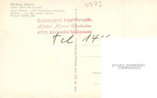 AK / Ansichtskarte Koerbecke_Moehnesee Hotel Waldhaus Daheim Koerbecke Moehnesee