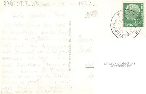 AK / Ansichtskarte Bad_Westernkotten Saline Quelle Gedenktafeln Kurhausgarten Wasserfall Bad_Westernkotten