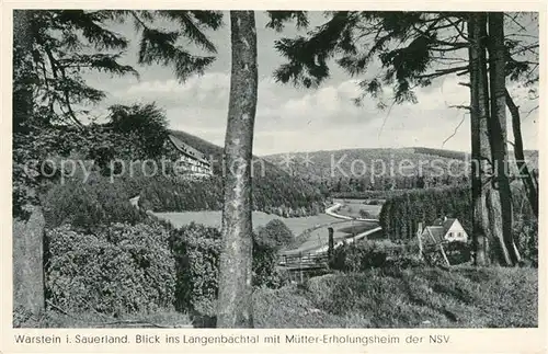 AK / Ansichtskarte Warstein Blick ins Langenbachtal mit Muetter Erholungsheim der NSV Warstein