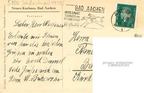 AK / Ansichtskarte Bad_Aachen Kurhaus Sonderstempel Bad_Aachen