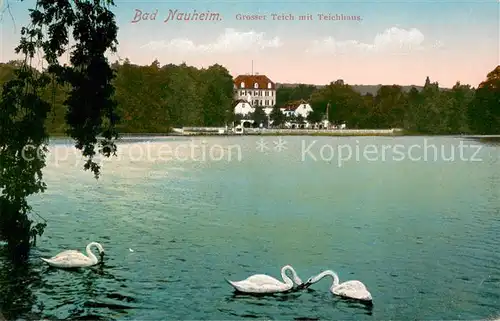 AK / Ansichtskarte Bad_Nauheim Grosser Teich mit Teichhaus Schwaene Feldpost Bad_Nauheim