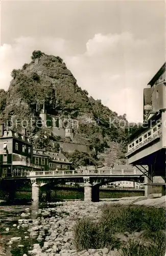 AK / Ansichtskarte Idar Oberstein Partie an der Nahe mit Blick auf Felsenkirche Idar Oberstein