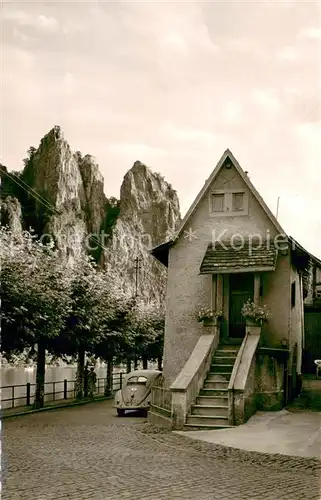 AK / Ansichtskarte Bad_Muenster_Stein_Ebernburg Altes Fischerhaus mit Rheingrafenstein Bad_Muenster