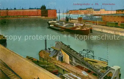 AK / Ansichtskarte Ludwigshafen_Rhein Winterhafen mit Eimerketten Bagger Ludwigshafen Rhein