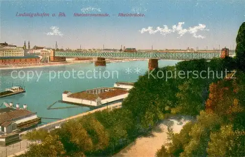 AK / Ansichtskarte Ludwigshafen_Rhein Rheinpromenade Badeanstalt Rheinbruecke Ludwigshafen Rhein