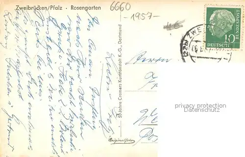 AK / Ansichtskarte Zweibruecken_Pfalz Rosengarten Zweibruecken Pfalz