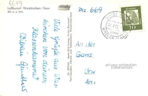 AK / Ansichtskarte Weiskirchen_Saar Marktplatz Heldenfriedhof Krieger Ehrenmal Weiskirchen Saar