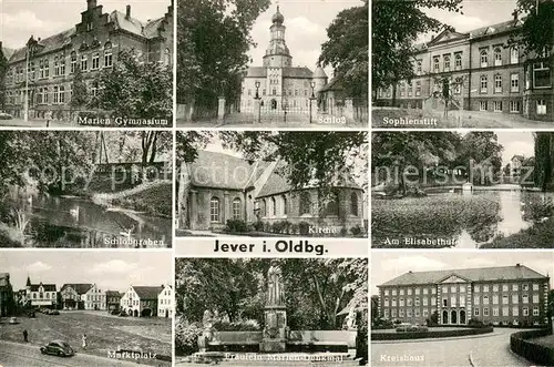 AK / Ansichtskarte Jever Gymnasium Schloss Sophienstift Schlossgraben Kirche Schwanenteich Marktplatz Denkmal Kreishaus Jever