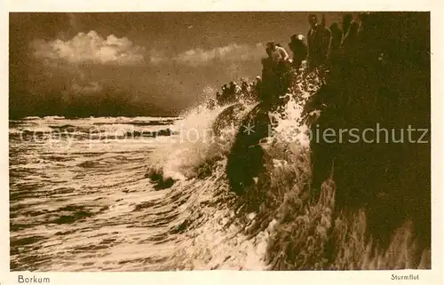 AK / Ansichtskarte Borkum Sturmflut Nordseebad Kupfertiefdruck Borkum