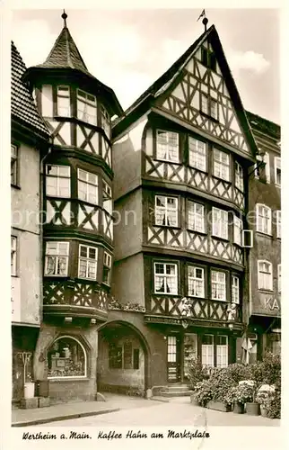 AK / Ansichtskarte Wertheim_Main Kaffee Hahn am Marktplatz Altstadt Fachwerkhaeuser Wertheim Main