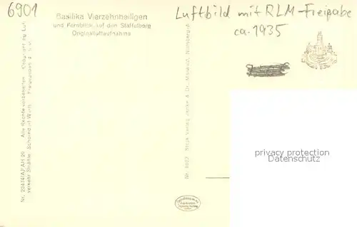 AK / Ansichtskarte Vierzehnheiligen Basilika Fernblick auf den Staffelberg Original Fliegeraufnahme Vierzehnheiligen