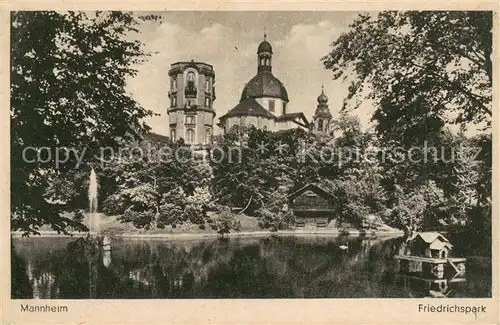 AK / Ansichtskarte Mannheim Friedrichspark Schwanenteich Mannheim