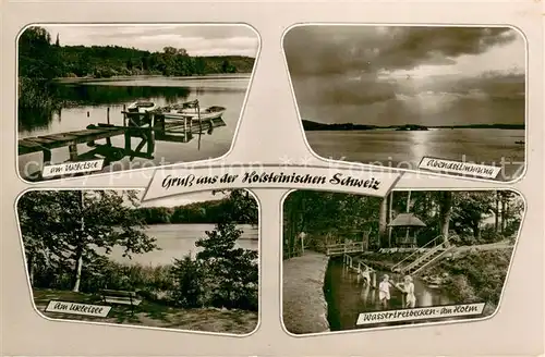 AK / Ansichtskarte Malente Gremsmuehlen Partien am Ukleisee Anleger Wassertretbecken Abendstimmung Malente Gremsmuehlen