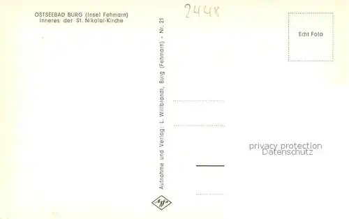 AK / Ansichtskarte Burg_Fehmarn Inneres der St. Nikolai Kirche Burg Fehmarn