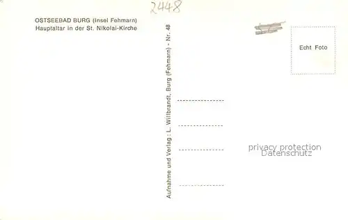 AK / Ansichtskarte Burg_Fehmarn Hauptaltar in der St. Nikolai Kirche Burg Fehmarn