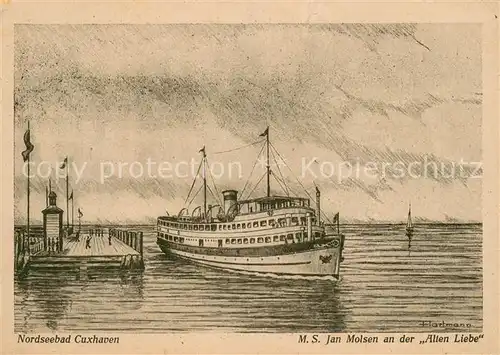 AK / Ansichtskarte Cuxhaven_Duhnen_Nordseebad M.S. Jan Molsen an der alten Liebe Hartmann Kunstkarte Cuxhaven_Duhnen