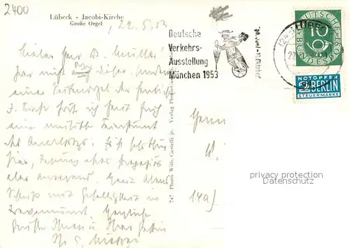 AK / Ansichtskarte Luebeck Jacobi Kirche Grosse Orgel Luebeck