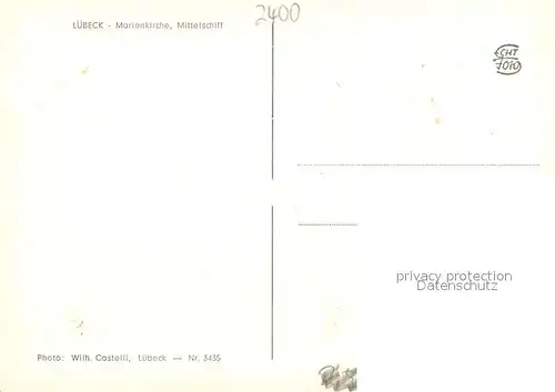 AK / Ansichtskarte Luebeck Marienkirche Mittelschiff Innen Luebeck