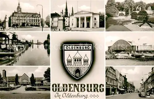 AK / Ansichtskarte Oldenburg_Niedersachsen Schloss Platz Schlosswache Park Hafen Bahnhof Innenstadt Wappen Oldenburg Niedersachsen