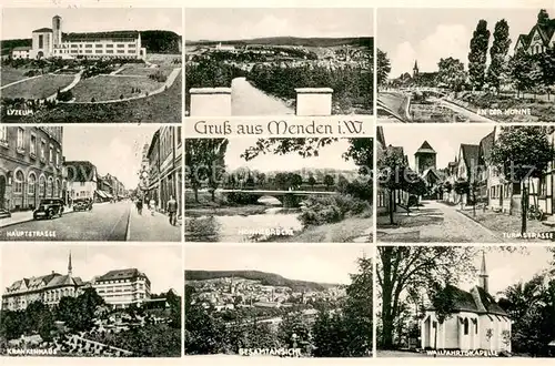 AK / Ansichtskarte Menden_Sauerland Gesamtansicht Turmstrasse An der Hoenne Wallfahrtskapelle Krankenhaus Lyzeum Menden_Sauerland