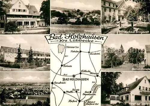 AK / Ansichtskarte Bad_Holzhausen_Luebbecke Kurhaus Holsing Panorama Kurhaus Bringewatt Schule Bahnhofstrasse Forsthaus Limberg Bad_Holzhausen_Luebbecke