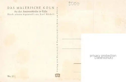 AK / Ansichtskarte Koeln_Rhein Andreaskirche Aquarell Koeln_Rhein