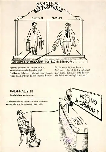 AK / Ansichtskarte Bad_Sassendorf Bahnhofsgaststaette Badehaus III Zeichnung Bad_Sassendorf