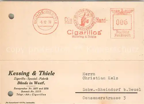 AK / Ansichtskarte Buende_Westfalen Kessing und Thiele Zigarillo Fabrik Auftragsbestaetigung Buende_Westfalen