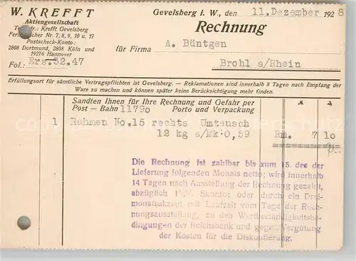 AK / Ansichtskarte Gevelsberg Krefft Aktiengesellschaft Herdfabrik Rechnung Gevelsberg