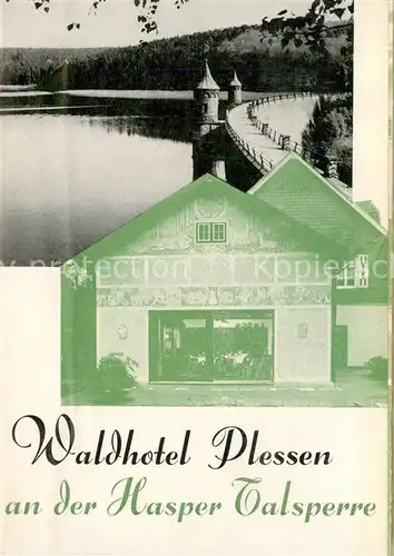 AK / Ansichtskarte Ennepetal Waldhotel Plessen an der Hasper Talsperre Ennepetal