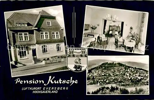 AK / Ansichtskarte Eversberg Pension Metzgerei Ludwig Kutsche Gaststube Panorama Eversberg