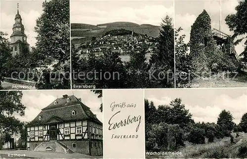 AK / Ansichtskarte Eversberg Pfarrkirche Panorama Burgruine Rathaus Wacholderheide Eversberg