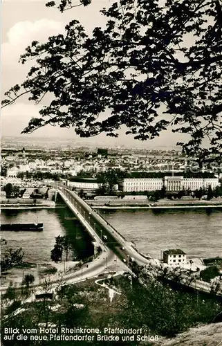 AK / Ansichtskarte Pfaffendorf_Koblenz Blick vom Hotel Rheinkrone auf die neue Pfaffendorfer Bruecke und Schloss Pfaffendorf_Koblenz