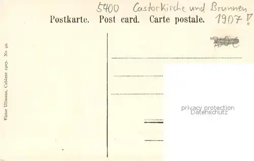 AK / Ansichtskarte Coblenz_Koblenz St Castorkirche und Castorbrunnen Coblenz_Koblenz