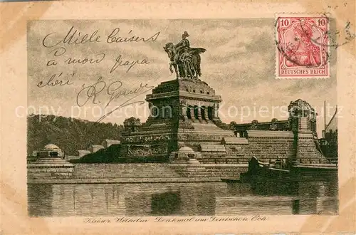 AK / Ansichtskarte Koblenz_Rhein Kaiser Wilhelm Denkmal am Deutschen Eck Koblenz_Rhein