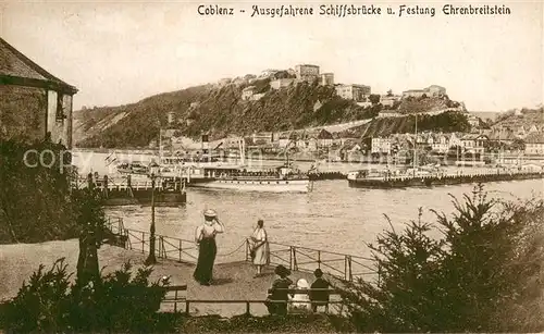 AK / Ansichtskarte Coblenz_Koblenz Ausgefahrene Schiffsbruecke und Festung Ehrenbreitstein Coblenz_Koblenz