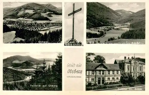 AK / Ansichtskarte Olsberg_Sauerland Panorama Kreuz Ruhrtal Blick zum Olsberg Kurhaus Dr Gruene Olsberg_Sauerland