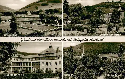 AK / Ansichtskarte Bigge Schwimmbad Schloss Schellenberg St Elisabeth Klinik Kirche Bigge