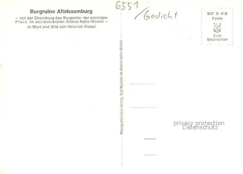 AK / Ansichtskarte Alsenz Burgruine Altebaumburg Lied der Burgbeschaulichkeit Alsenz
