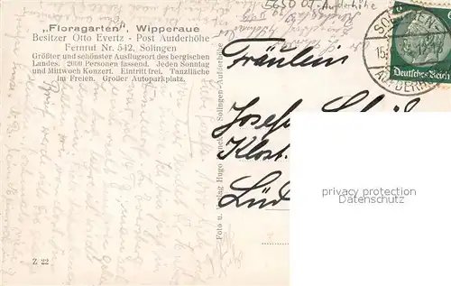 AK / Ansichtskarte Solingen Auiderhoehe Floragarten Wipperaue  Solingen